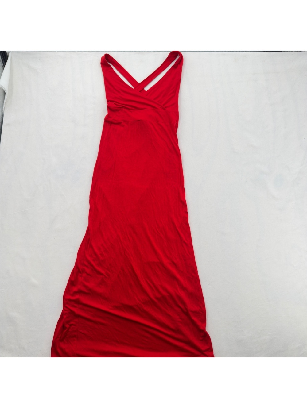 Forever 21 Rayon Red Cross Back Maxi Dress Size Medium Strappy V Neck Y2K
